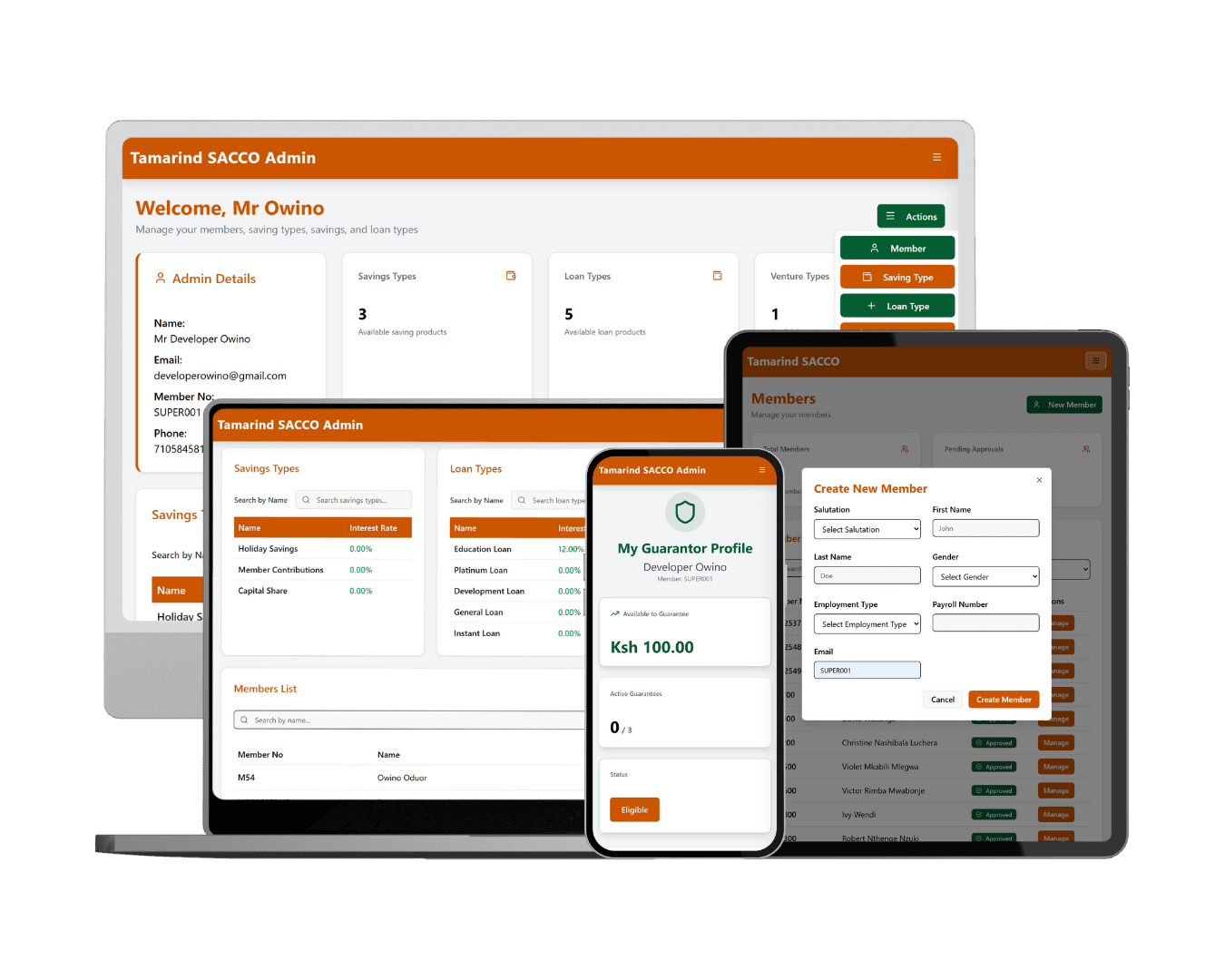 Sacco Platform Mockup